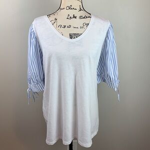 Cato V Neck Tee with Contrasting Sleeves